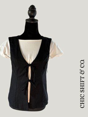 Open Edit Linen Vest Black Size S